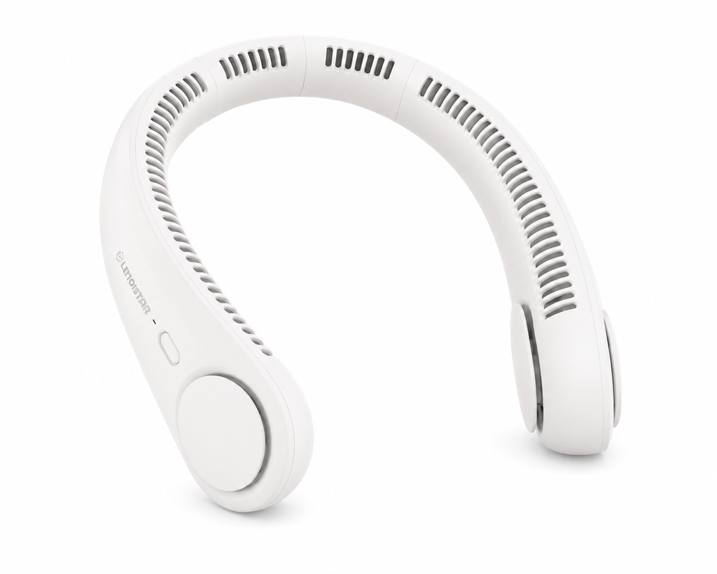 Glamozona bladeless neck fan in white, hands-free design